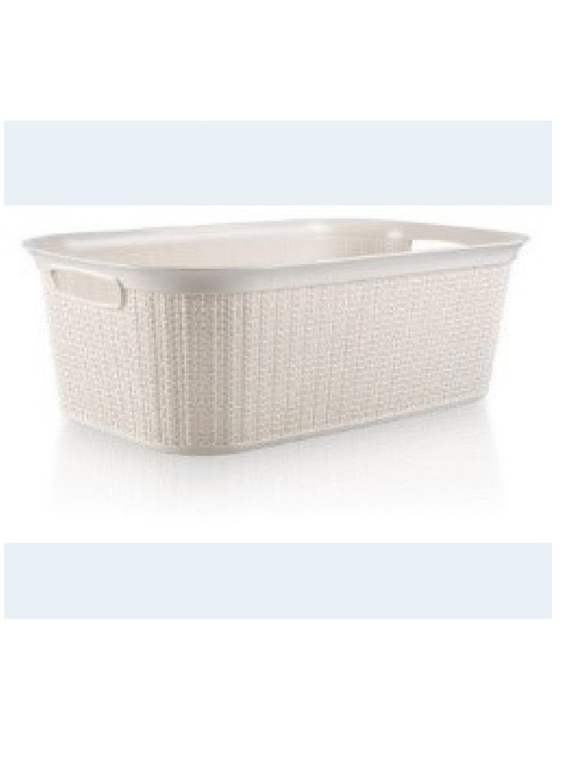 Ucsan Knit Design Rectangular Plastic Laundry Basket with Handle Ivory 38 L M-080 IW - Image 1