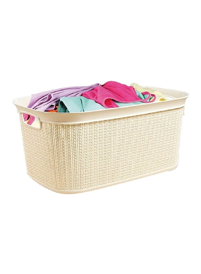 Ucsan Knit Design Rectangular Plastic Laundry Basket with Handle Ivory 38 L M-080 IW - Image 2