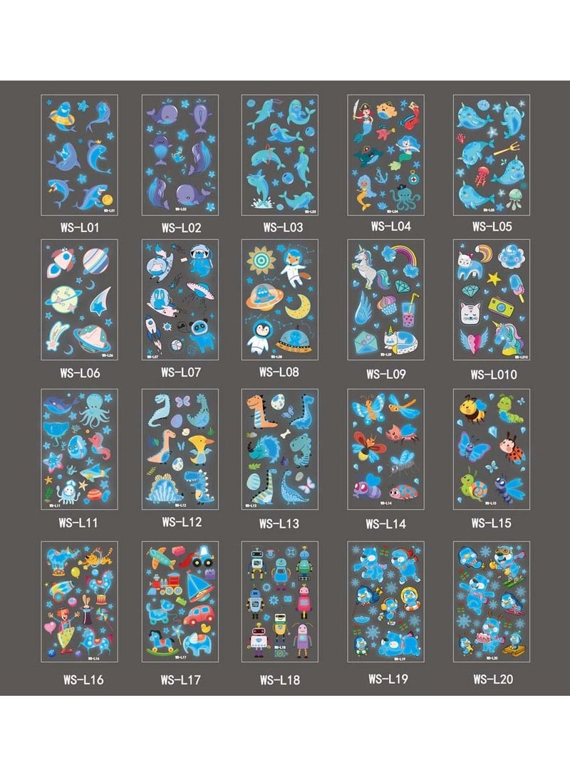 سيوسي 20 قطعة من الأوشام المؤقتة المضيئة لصاقات وشم وهمية لطيفة على شكل ديناصور حورية البحر تحت البحر على شكل رسوم كرتونية زرقاء لتزيين أعياد الميلاد مستلزمات حفلات للأولاد والبنات - Image 5