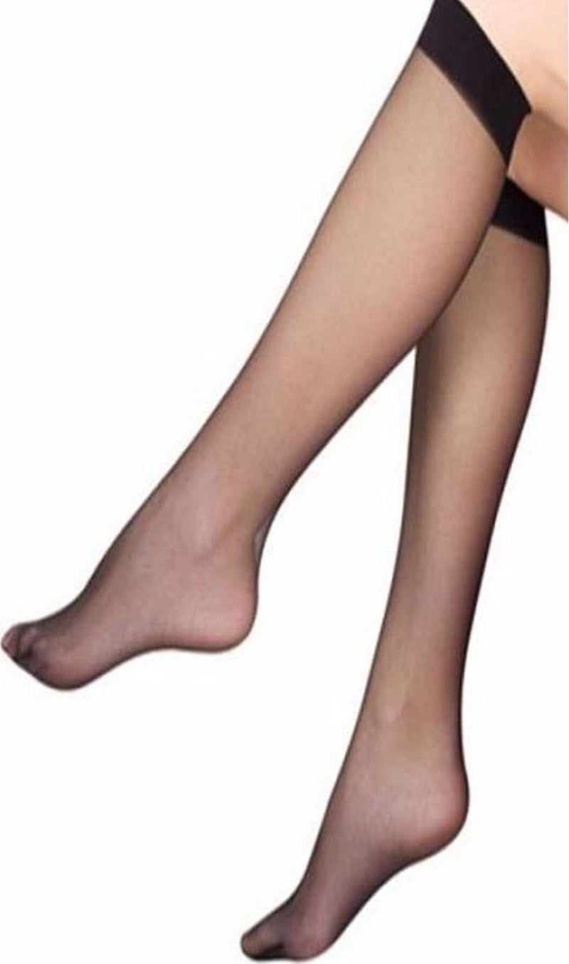 SAKS 12 Pieces Black Color Shiny Knee High Socks 