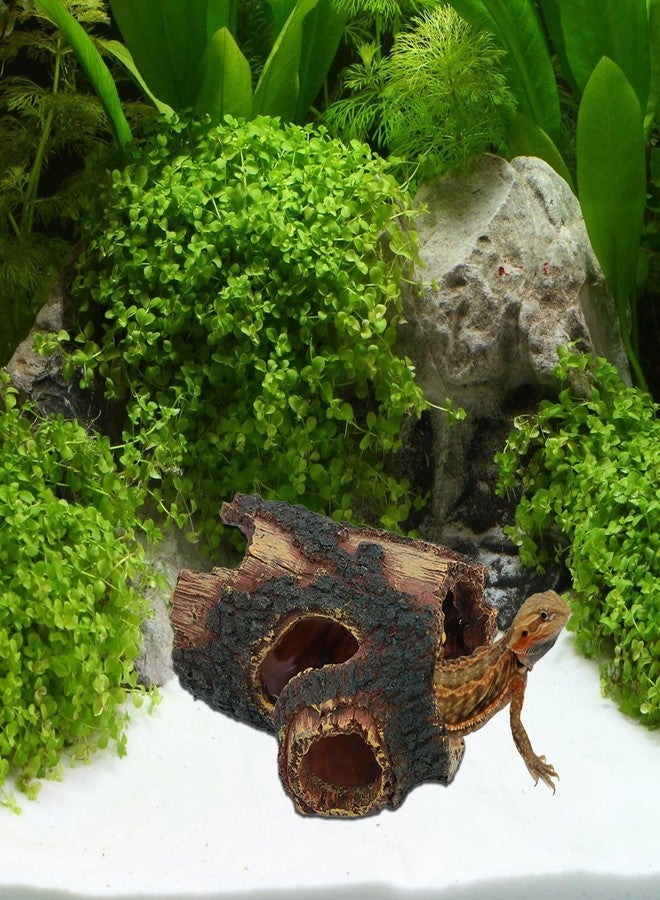 Dexspoeny 3 pcs Large Reptile Hide Cave Set with Food & Water Bowls. Natural Resin Hollow Tree Trunk Hideout. Reptile and Fish Tank Accessories for Geckos, Lizards, Snakes and Hermit Crabs - Image 5