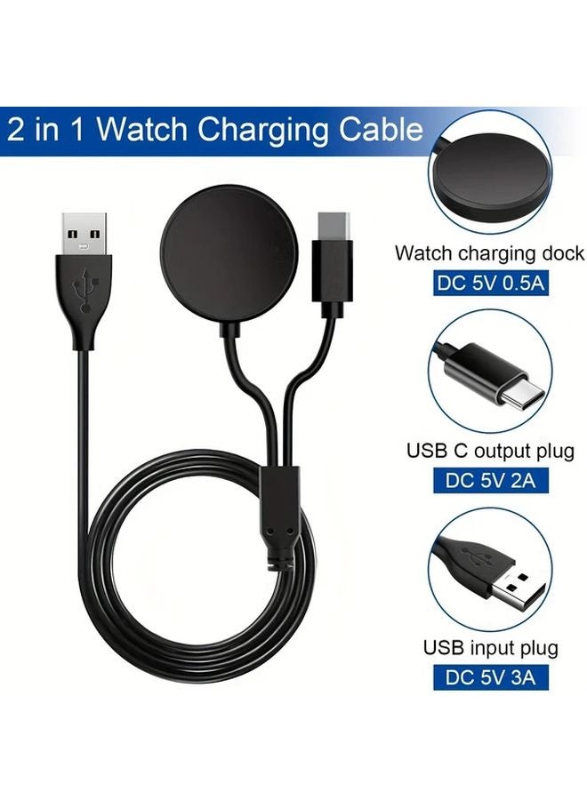 Black 2 In 1 Charger Cable For Galaxy Watch And Phone USB C To Micro USB Fast Charging Cord - Image 5