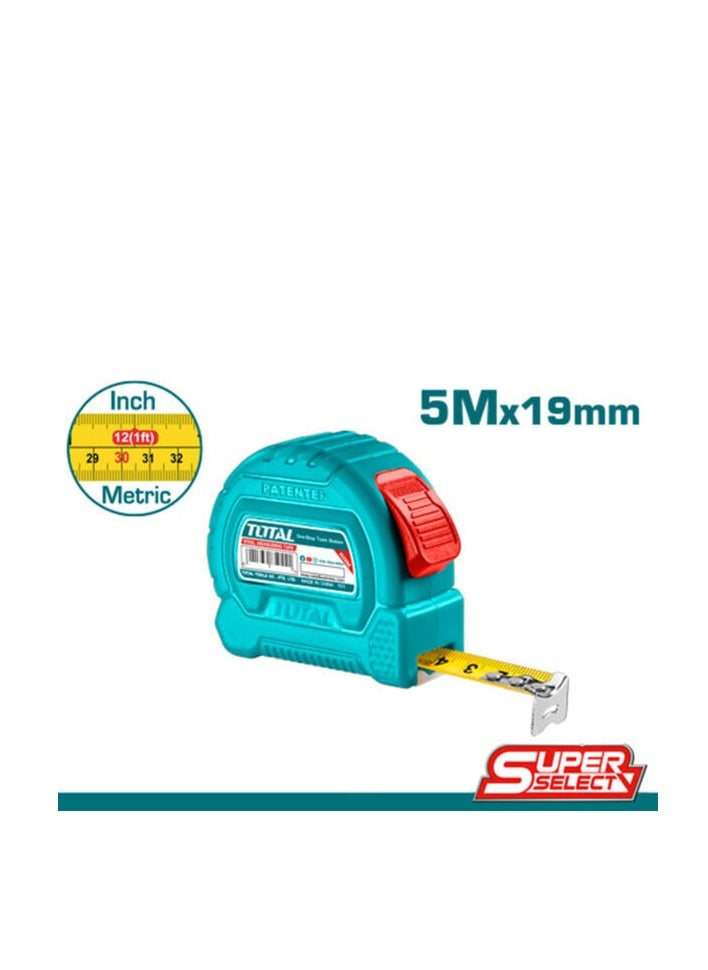 TOTAL Total 5m x 19mm Steel Measuring Tape - TMT37519 with Self-Lock Function and Metric/Inch Measurements for Easy Use  - Image 2