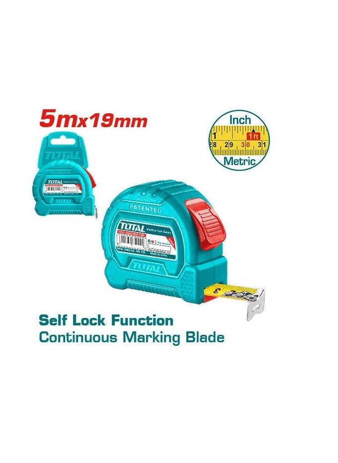 TOTAL Total 5m x 19mm Steel Measuring Tape - TMT37519 with Self-Lock Function and Metric/Inch Measurements for Easy Use  - Image 1
