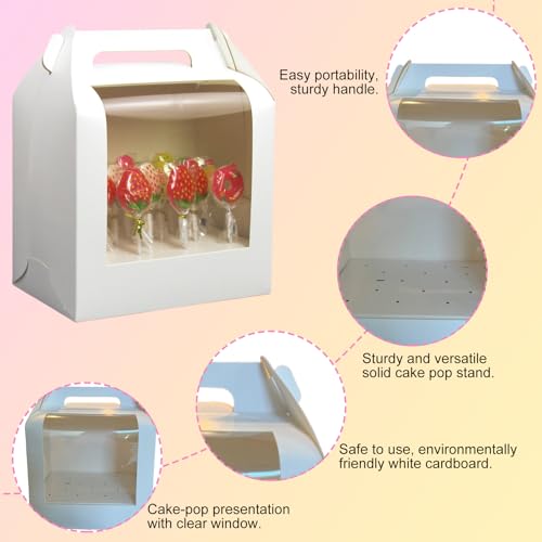 Yoqanr 4 PCS Cake Pop Boxes - Portable Cake Pop Holder Boxes with Clear Window, Cake Pop Boxes Holder Packaging with Lid, Cake Display Stand With 33 Hole Positions, White Cake Boxes Packaging - Image 3