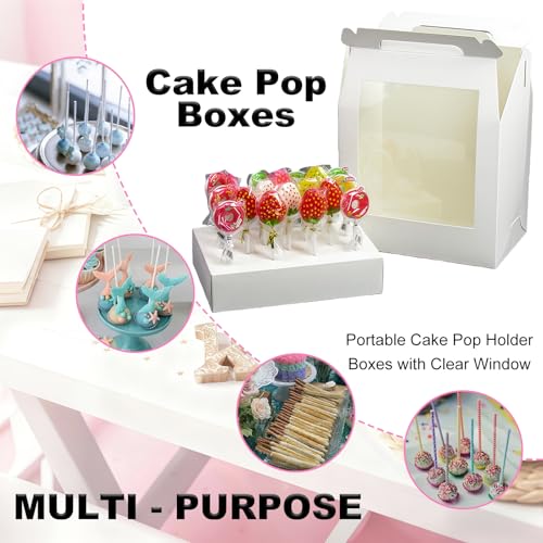 Yoqanr 4 PCS Cake Pop Boxes - Portable Cake Pop Holder Boxes with Clear Window, Cake Pop Boxes Holder Packaging with Lid, Cake Display Stand With 33 Hole Positions, White Cake Boxes Packaging - Image 4