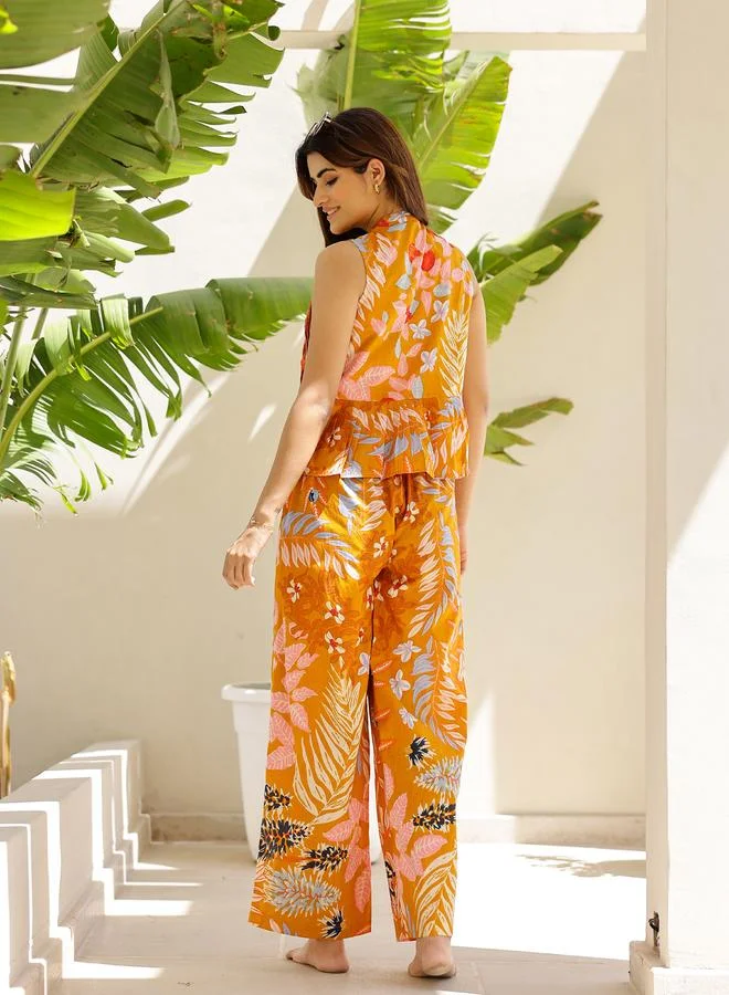 sanskrutihomes Sanskrutihomes Women Floral Printed Pintuck Top and Pants Co-Ords