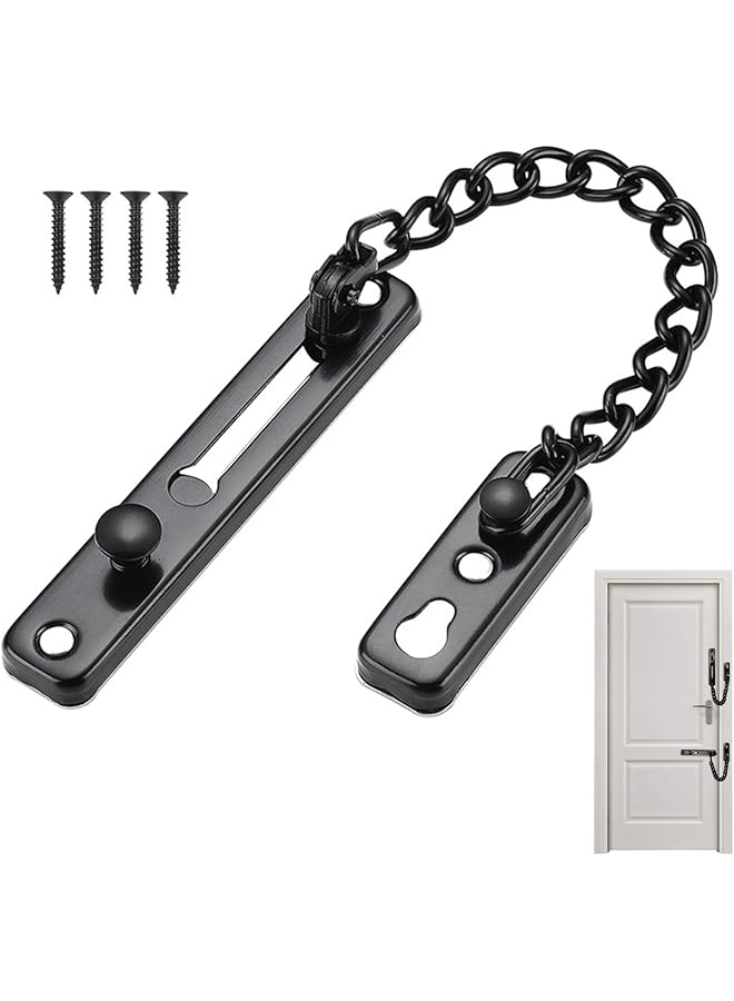 promass Stainless Steel Door Chain Lock - Sliding Security Chain, Safe And Durable, Anti-Theft, Suitable For Bedrooms, Doors, Flats, Hotels (Black)