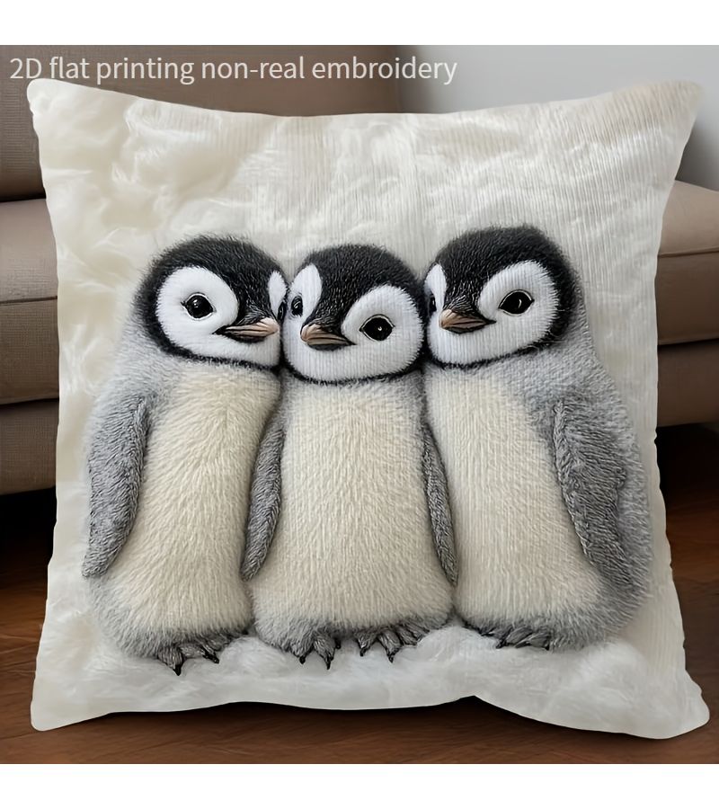 Style 012 Ultra Soft Fluffy Penguin Chick Pillowcase 18x18 Inch Zipper Closure - Image 1