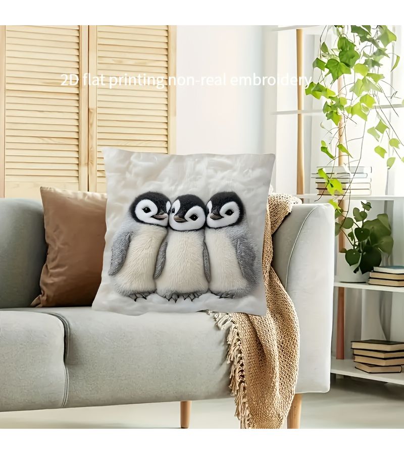 Style 012 Ultra Soft Fluffy Penguin Chick Pillowcase 18x18 Inch Zipper Closure - Image 5