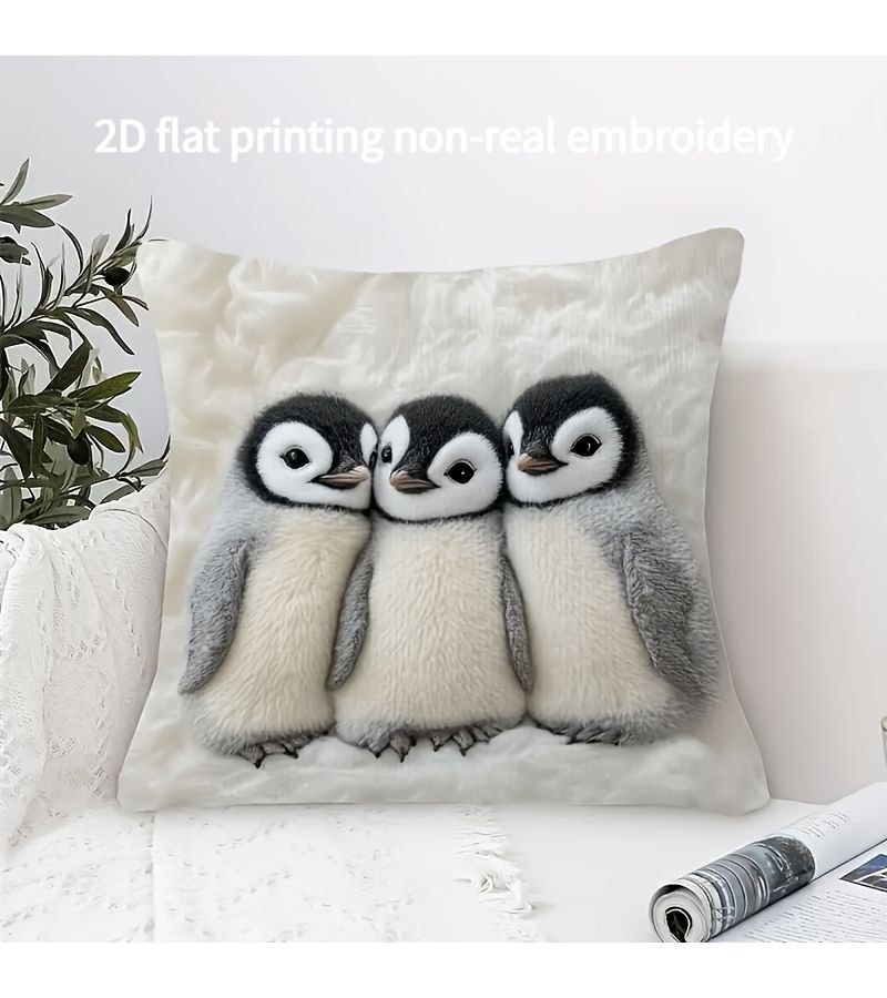 Style 012 Ultra Soft Fluffy Penguin Chick Pillowcase 18x18 Inch Zipper Closure - Image 4
