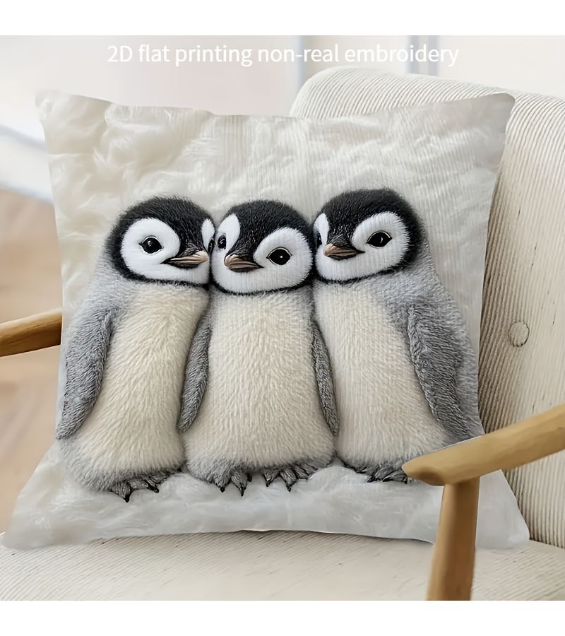 Style 012 Ultra Soft Fluffy Penguin Chick Pillowcase 18x18 Inch Zipper Closure - Image 2