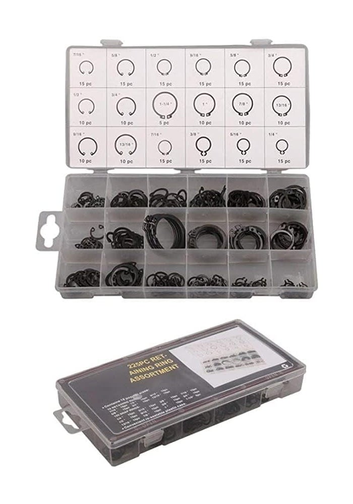 AQ AQSON AQSON 225PCS Lock Washer Retaining Ring Circlip Set - External/Internal E-Type Snap Retaining Assortment - Image 2