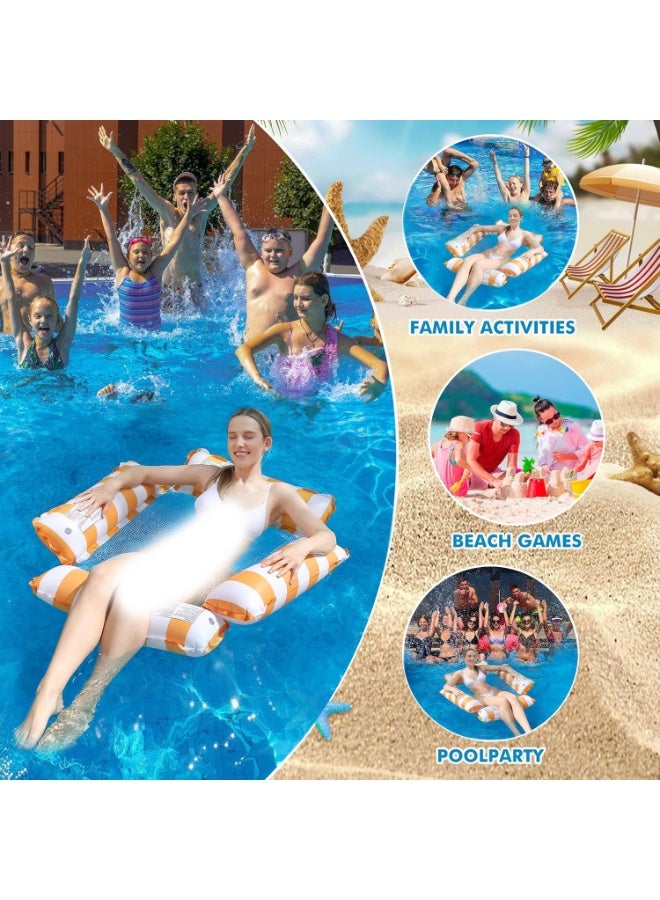 عوامة كرسي هوائية للمسبح للكبار والأطفال – تصميم أرجوحة 4 في 1 – بنمط مخطط – مقعد شبكي مريح – مثالية لحفلات المسبح والصيف - Image 4