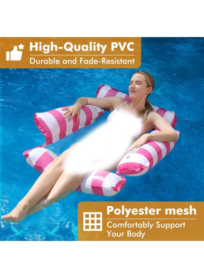 عوامة كرسي هوائية للمسبح للكبار والأطفال – تصميم أرجوحة 4 في 1 – بنمط مخطط – مقعد شبكي مريح – مثالية لحفلات المسبح والصيف - Image 3