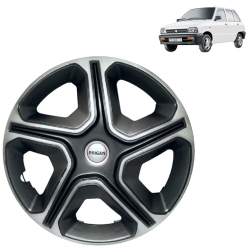 PRIGAN Maruti 800 Grey Silver Wheel Cover 12" for -Maruti 800 (Set of 4 Pcs) (Press Fitting) Model Name- Nexon Grey Silver 12 - Image 1