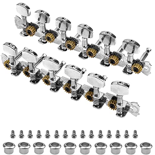 Yootones 12 String Guitar Metal Tuning Pegs Machine Heads Tuning Keys 6R6L Tuners 1:14 Compatible with 12 String Acoustic Guitars Chrome Plated - Image 1