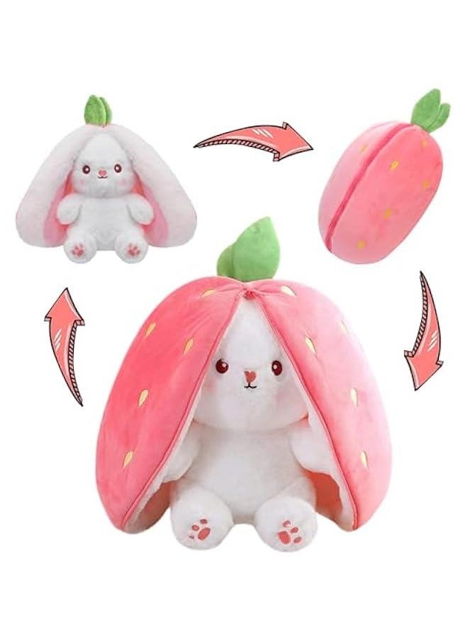 Arabest Bunny Stuffed Animal Reversible Cuddle Bunny Stuffed,Strawberry Bunny Transformed Rabbit Plush Zipper,Carrot That Turns Into Ears Bunnies Plushies Toy Cute Stuffy Doll Easter Girlfriend Gift  - Image 1