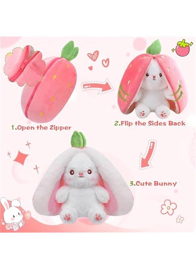 Arabest Bunny Stuffed Animal Reversible Cuddle Bunny Stuffed,Strawberry Bunny Transformed Rabbit Plush Zipper,Carrot That Turns Into Ears Bunnies Plushies Toy Cute Stuffy Doll Easter Girlfriend Gift  - Image 2