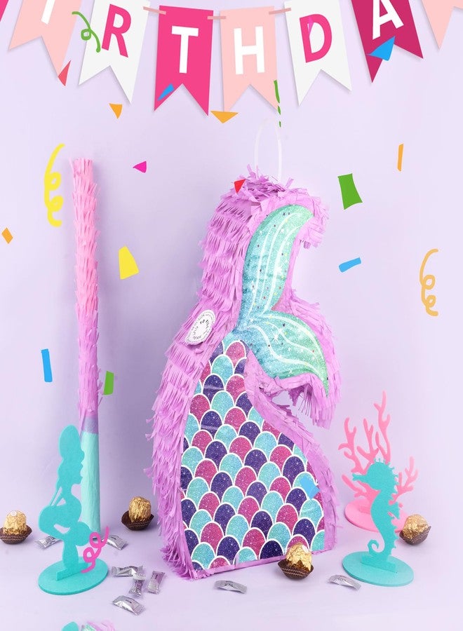 Eaezerav Mermaid Tail Pinata with Stick and Blindfold Mermaid Pinata for Girls Kids Birthday Party Decorations Under The Sea Ocean Theme Party Game Supplies - Image 2