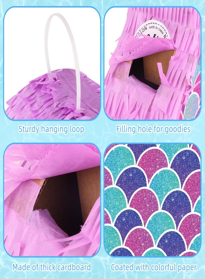 Eaezerav Mermaid Tail Pinata with Stick and Blindfold Mermaid Pinata for Girls Kids Birthday Party Decorations Under The Sea Ocean Theme Party Game Supplies - Image 5