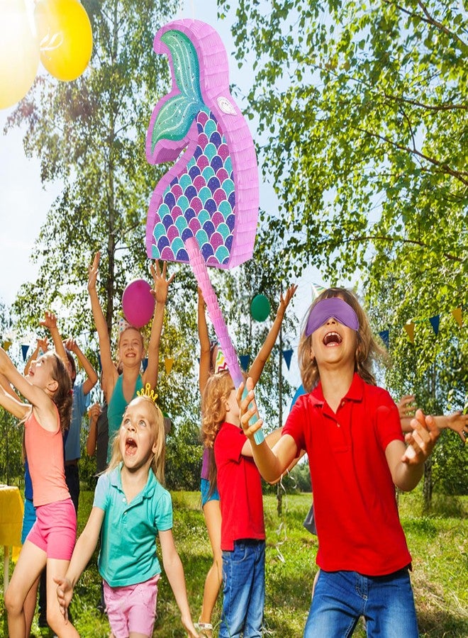 Eaezerav Mermaid Tail Pinata with Stick and Blindfold Mermaid Pinata for Girls Kids Birthday Party Decorations Under The Sea Ocean Theme Party Game Supplies - Image 3