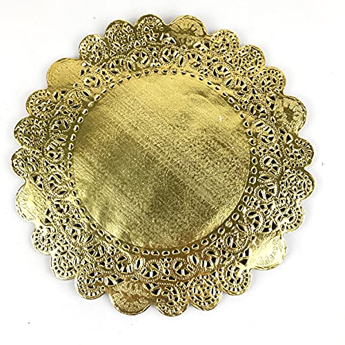 Worlds 50pc Round Gold Metallic Foil Paper Doilies Lace Paper Doilies 10 Inch