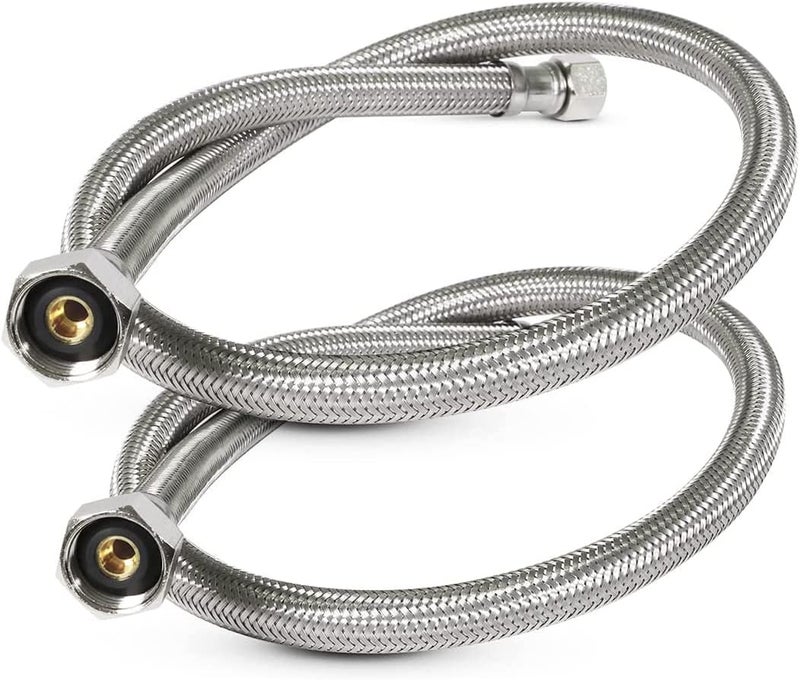 HIGHCRAFT CNCT27116-OM-2 Braided Faucet Connector 16" Long, 1/2" IPS Brass Nut X 3/8 Female Fitting, Stainless Steel Lead-Free, 2 Pack - Image 1