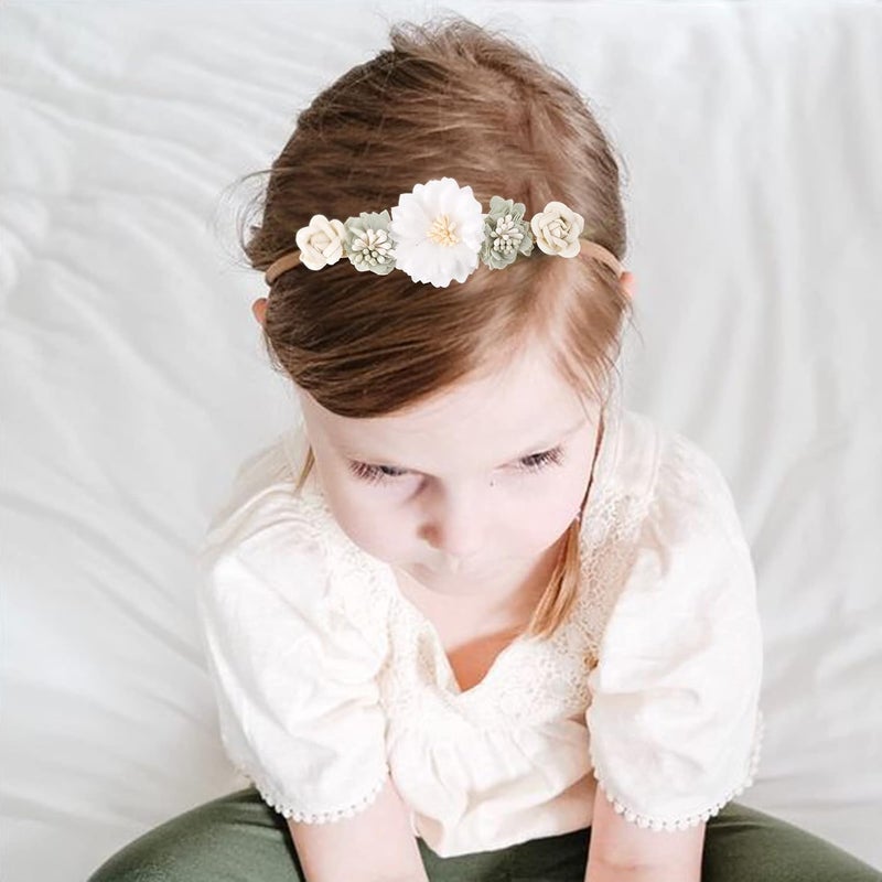 mligril Baby Girl Nylon Headbands Flower Hair Bows Accessories-Elastic Hair Band Crown Handmade FLoral Wraps Birthday Gifts for Girls Newborn Infant Toddler 3Pcs - Image 2