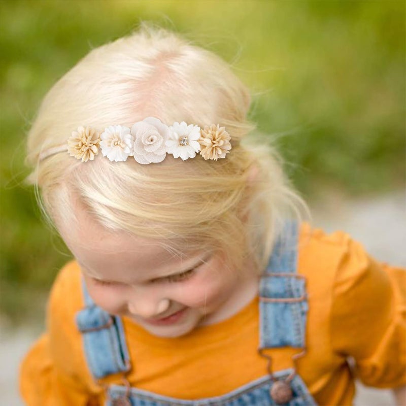 mligril Baby Girl Nylon Headbands Flower Hair Bows Accessories-Elastic Hair Band Crown Handmade FLoral Wraps Birthday Gifts for Girls Newborn Infant Toddler 3Pcs - Image 4