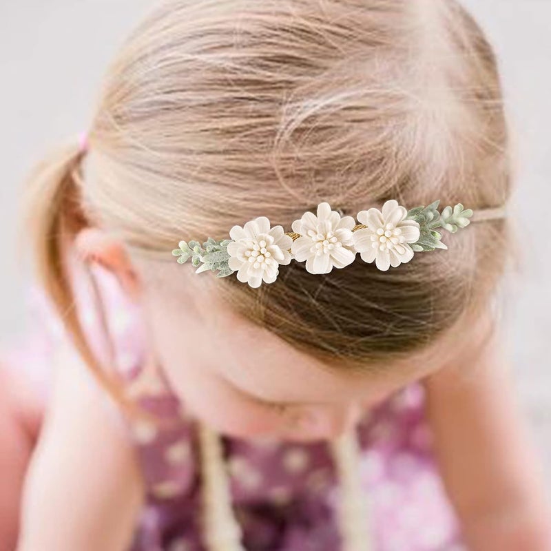 mligril Baby Girl Nylon Headbands Flower Hair Bows Accessories-Elastic Hair Band Crown Handmade FLoral Wraps Birthday Gifts for Girls Newborn Infant Toddler 3Pcs - Image 3