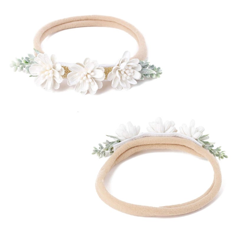mligril Baby Girl Nylon Headbands Flower Hair Bows Accessories-Elastic Hair Band Crown Handmade FLoral Wraps Birthday Gifts for Girls Newborn Infant Toddler 3Pcs - Image 5