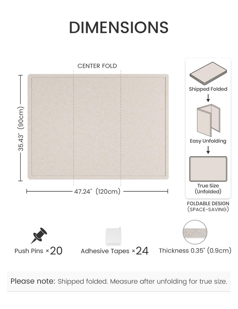 Fluxynara Large Bulletin Board, 47.2" x 35.4" Cork Board Alternative with 24 Safe Removable Adhesive Tabs, Foldable Felt Pin Board for Home Office, Classroom, Bedroom,Entryway for Wallsâ€” Oatmeal - Image 2