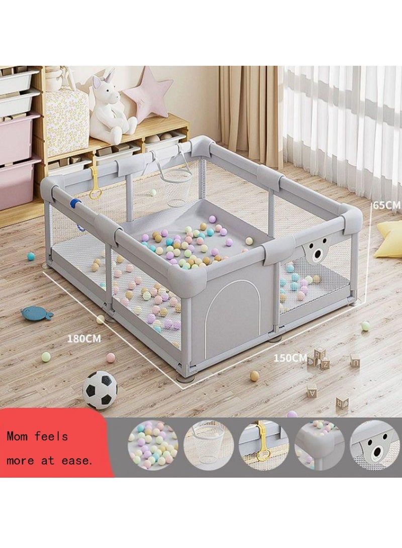 Arabest Baby Playpen ساحة لعب للأطفال، روضة للأطفال الرضع والأطفال الصغار مع بوابة، سياج للأطفال مقاس 150 × 180 سم، روضة أطفال متينة وآمنة، مركز أنشطة للأطفال داخلي وخارجي - Image 1