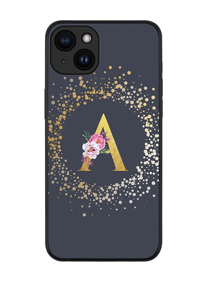 Stylizedd Cover for iPhone 15 Case Rugged Black Slim fit Flexible Protective Phone CasesCustom Monogram Initial Letter Floral Pattern Alphabet - A (Grey) - Image 1