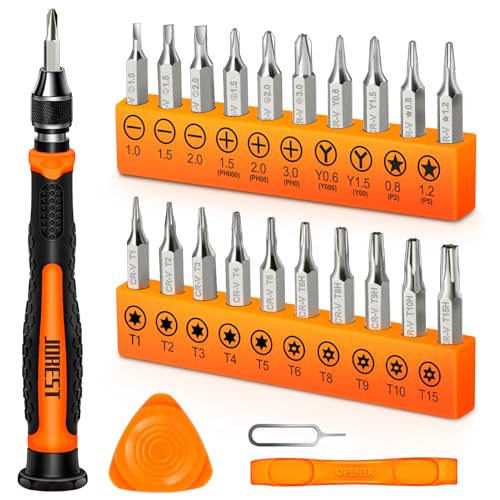 JOREST 24Pcs Small Precision Screwdriver Set with Torx T5 T6 T8 T9, Y00, Star P5, Mini Repair Tool Kit for Macbook, Computer, Laptop, iPhone, PS4 PS5, Xbox, Switch, Eyeglasses, Watch, Ring Doorbell - Image 1