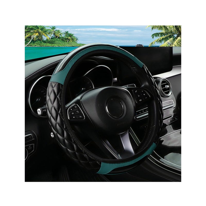 Couslcd Car Steering Wheel Cover 14515inch Leather AntiSlip Car Wheel Cover Protector Safety Comfortable Desgin Universal Auto Steering Wheels Accessories for Cars Truck SUV Dark Green - Image 3