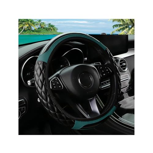 Couslcd Car Steering Wheel Cover 14515inch Leather AntiSlip Car Wheel Cover Protector Safety Comfortable Desgin Universal Auto Steering Wheels Accessories for Cars Truck SUV Dark Green - Image 1