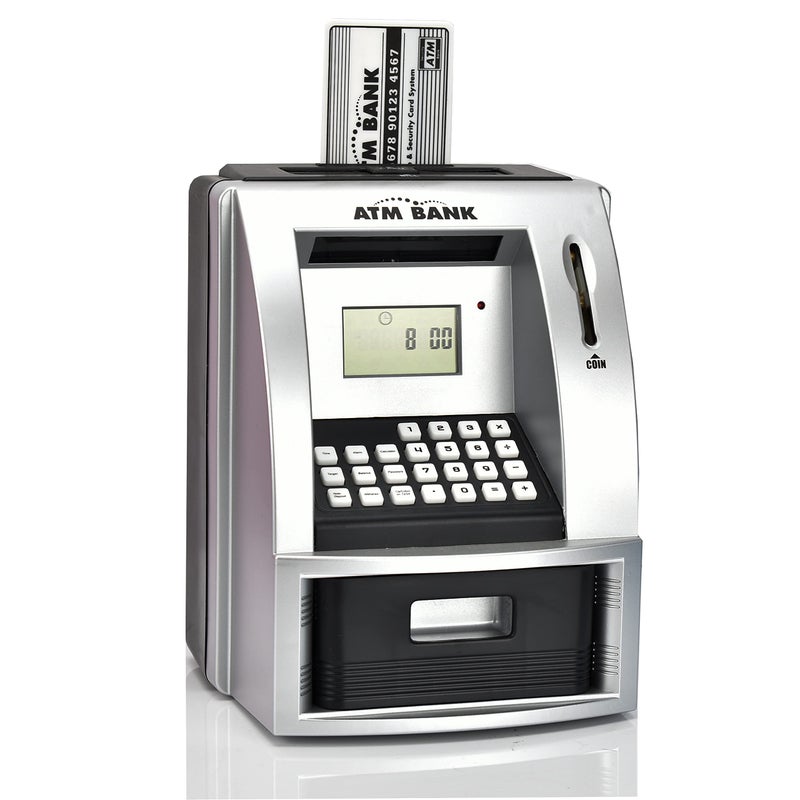 ATMBnk ATM Piggy Bank for Kids Electronic Money Bank with Coin Counter Goal Tracker Password Card Auto Bill Intake with Voice Prompts Compact Savings Gift for Boys Girls Ages 612 Black - Image 2