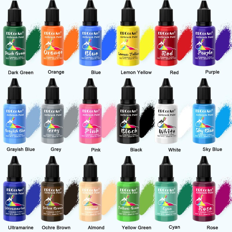 ERCorArt Airbrush Paint Set - 30 Colors Ready to Spray Airbrush Kit with 2 Cleaning Brush, Water Based Acrylic Air Brush Paint for Metal, Plastic Models, Artists - 0.7fl oz - Image 2