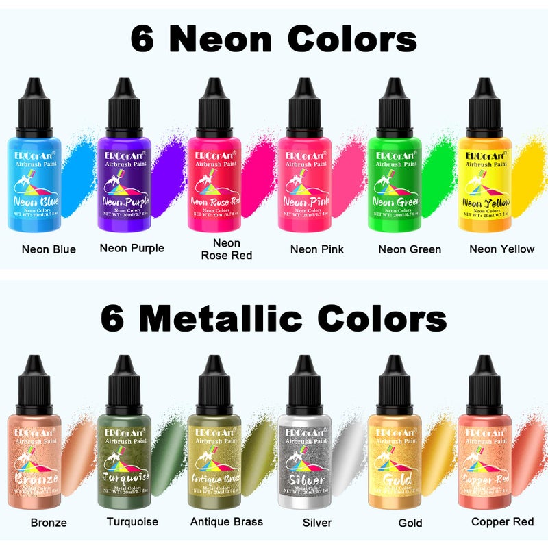 ERCorArt Airbrush Paint Set - 30 Colors Ready to Spray Airbrush Kit with 2 Cleaning Brush, Water Based Acrylic Air Brush Paint for Metal, Plastic Models, Artists - 0.7fl oz - Image 3