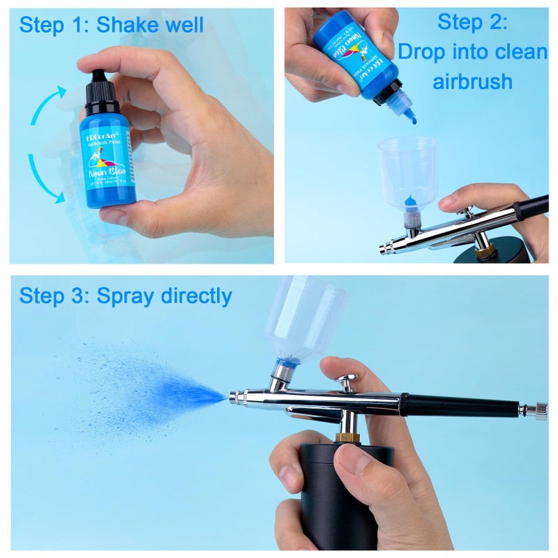 ERCorArt Airbrush Paint Set - 30 Colors Ready to Spray Airbrush Kit with 2 Cleaning Brush, Water Based Acrylic Air Brush Paint for Metal, Plastic Models, Artists - 0.7fl oz - Image 4