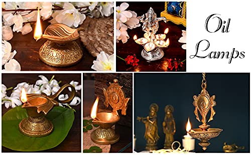 Indian-Shelf IndianShelf Handmade Premium Quality Shubh Labh Religious Pital Diya for Ceremonies God Idols Deepak Awards Pooja Unique Brass Oil Lamps Decorative 85 Cm  - Image 3