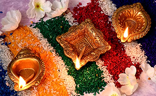 Indian-Shelf IndianShelf Handmade Premium Quality Shubh Labh Religious Pital Diya for Ceremonies God Idols Deepak Awards Pooja Unique Brass Oil Lamps Decorative 85 Cm  - Image 4
