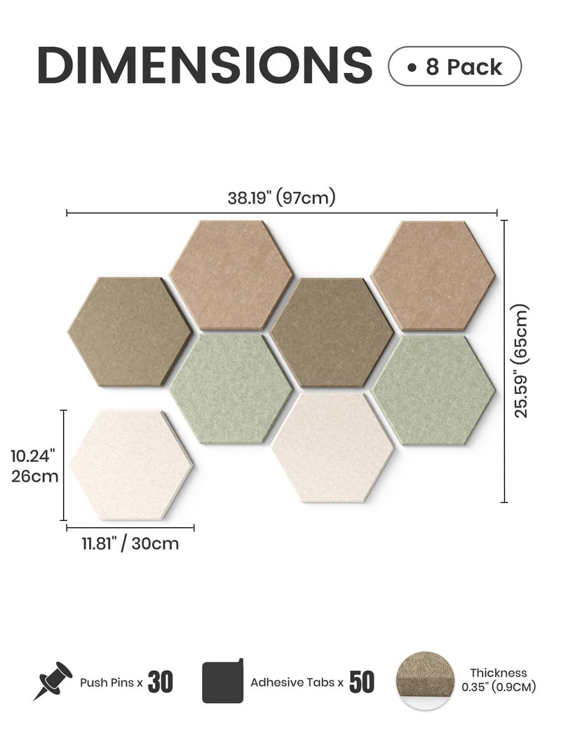 Fluxynara Hexagon Cork Board Alternative for Walls Decor-8-Pack Felt Bulletin Board Tiles,with 30 Pushpins,50 Adhesive Tabs for Office,Classrooms & Home Pin Board Felt Board-Linen Dusk - Image 2
