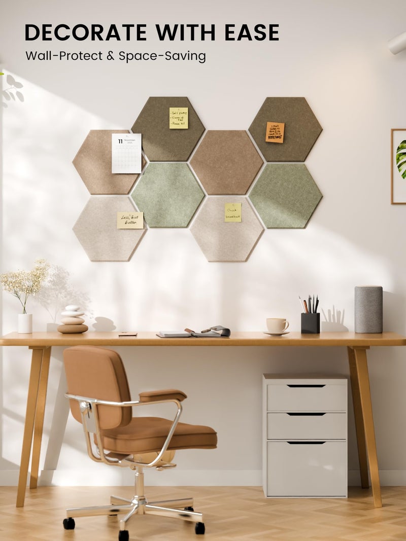 Fluxynara Hexagon Cork Board Alternative for Walls Decor-8-Pack Felt Bulletin Board Tiles,with 30 Pushpins,50 Adhesive Tabs for Office,Classrooms & Home Pin Board Felt Board-Linen Dusk - Image 4