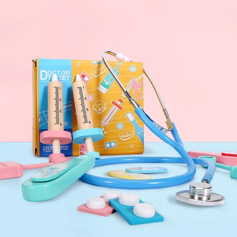 Bluejw Educational Girls Boys Kids Wooden Medical Pretend Play Set Doctor Toys Kit - Image 2