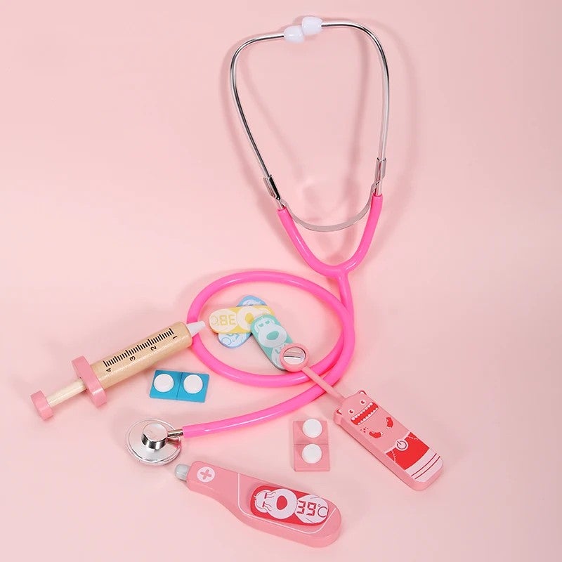 Bluejw Educational Girls Boys Kids Wooden Medical Pretend Play Set Doctor Toys Kit - Image 5