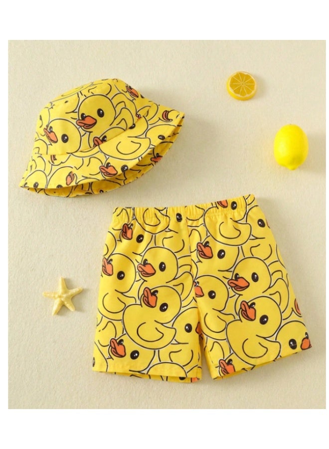 Boys' 2-piece duck print swimsuit with cap – 5 to 6 years - Image 1