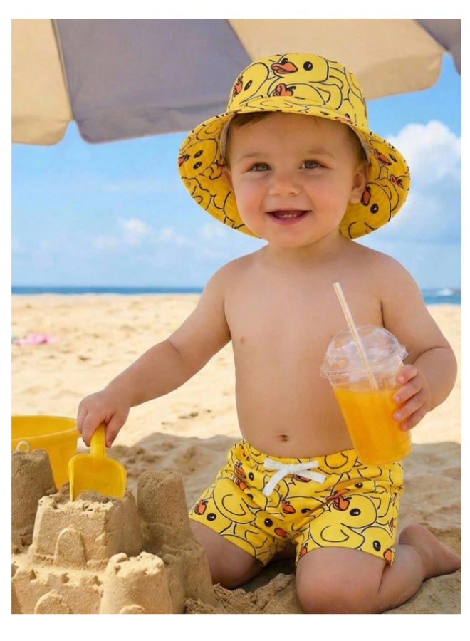 Boys' 2-piece duck print swimsuit with cap – 5 to 6 years - Image 2